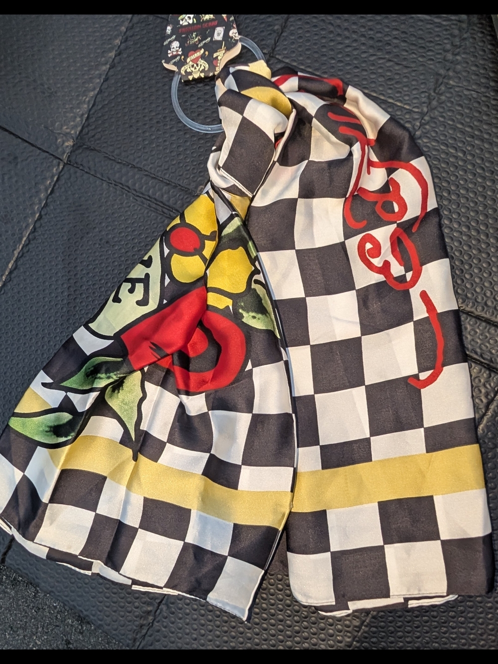 NWT Ed Hardy Checkerboard Tattoo Print Scarf Deadstock Y2K Grunge Aesthetic